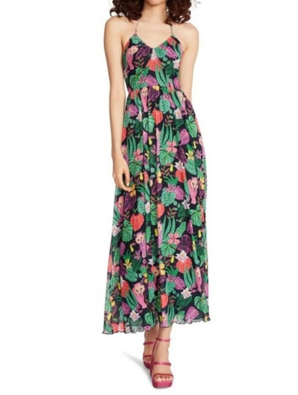 Betsey Johnson Paulina Tropical Print Halter Maxi Dress Size Large